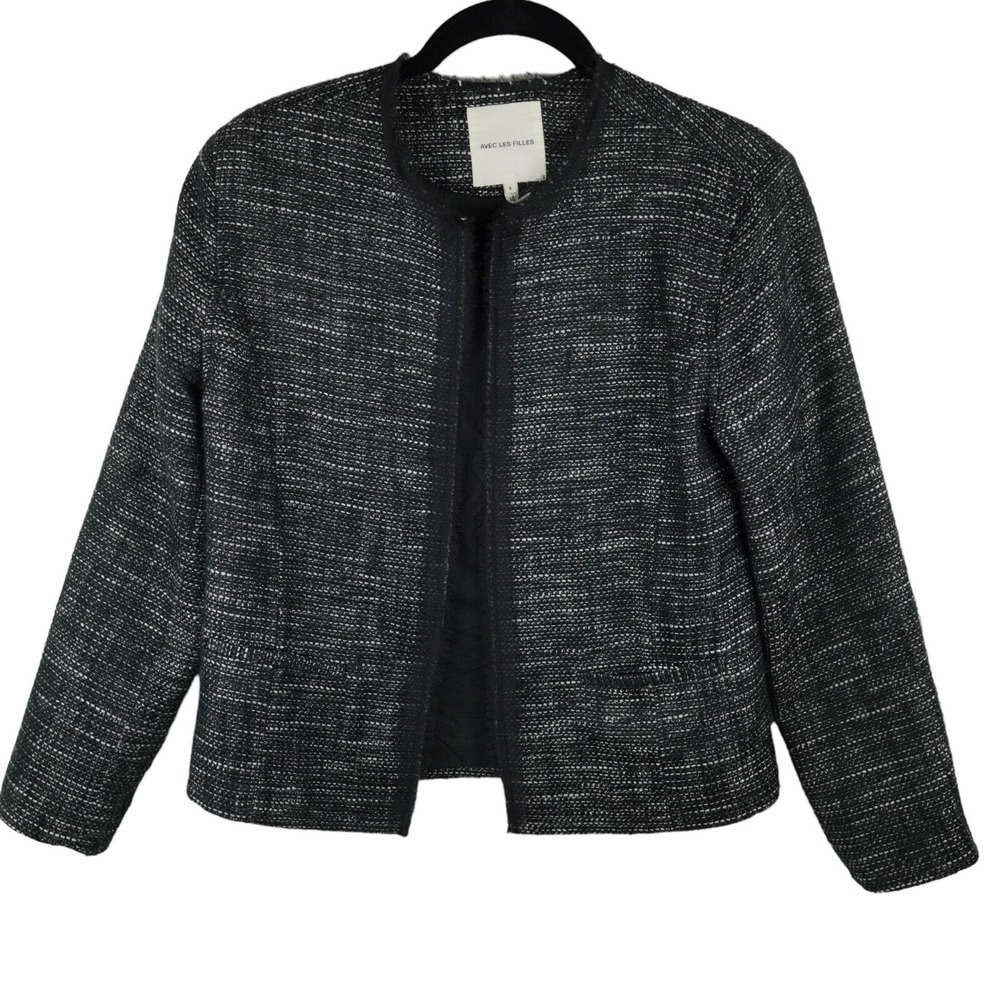 EUC‎ Avec Les Filles Womens Tweed Open Front Blazer Jacket Size S